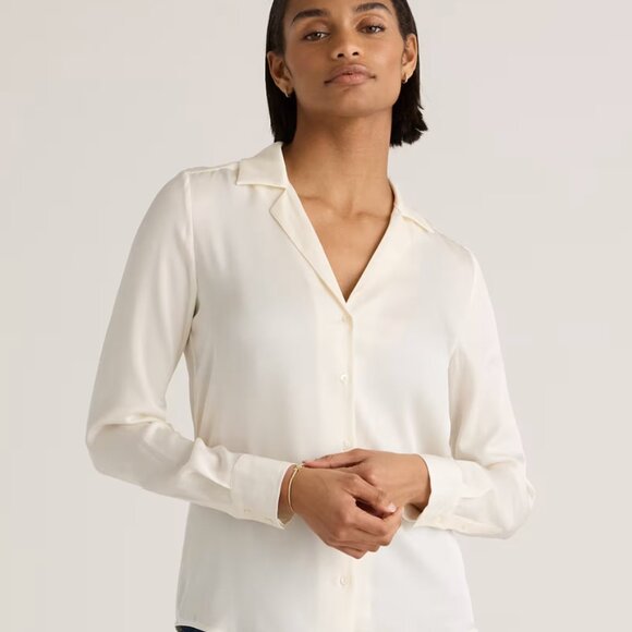 Quince Washable Stretch Silk Notch Collar Blouse - Picture 4 of 6